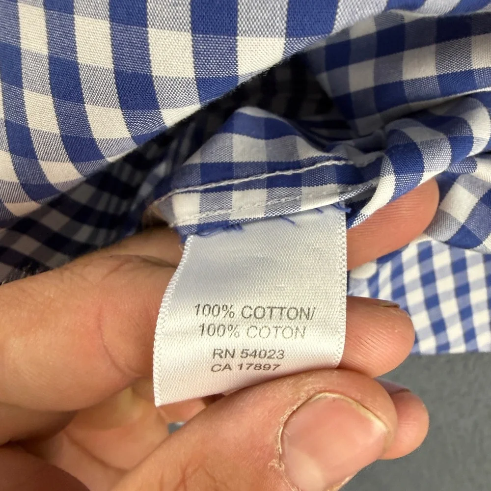 Banana Republic Shirt Men's L 16 16.5 Blue Gingham Check Plaid Non Iron Slim Fit